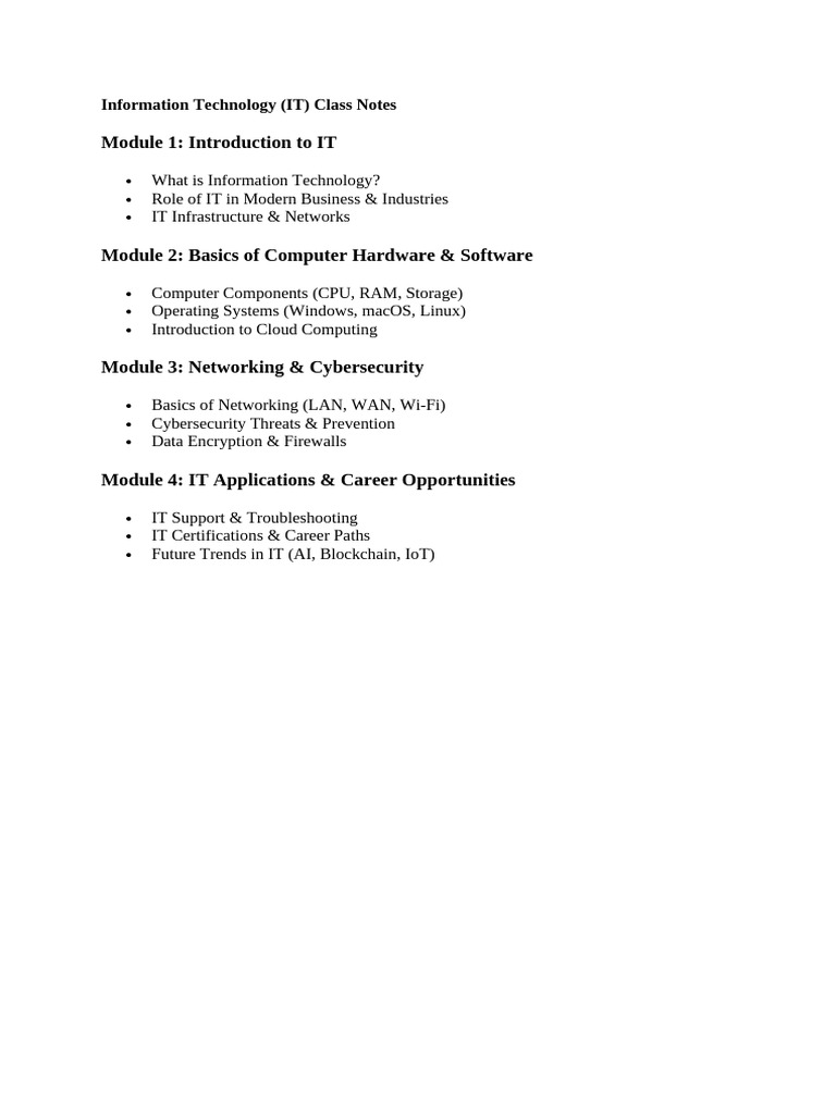 Information Technology (IT) Class Notes | PDF