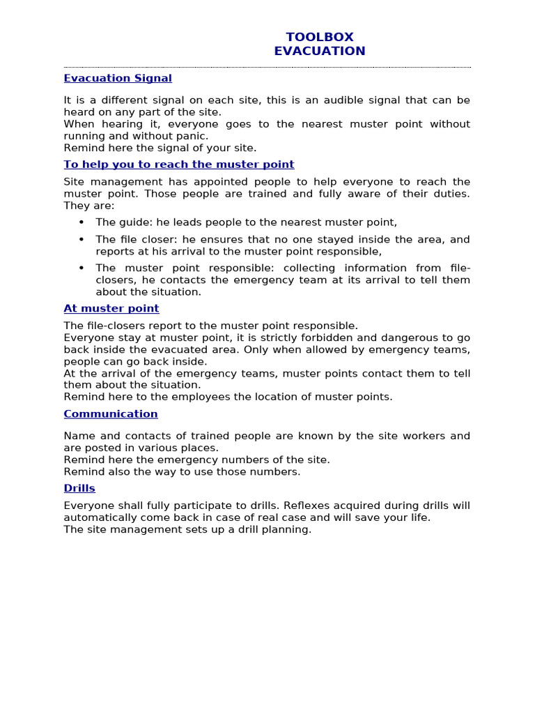Evacuation Training and Procedures Guide | PDF