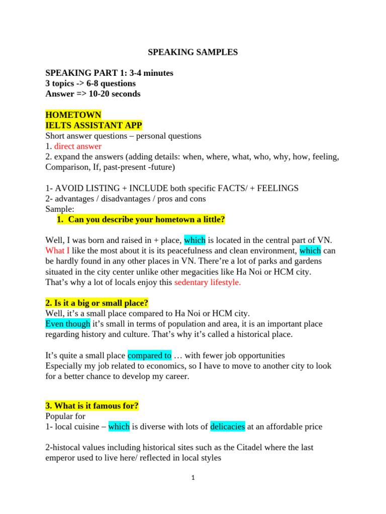 IELTS Speaking Part 1 Guide | PDF | Landscape | Teachers