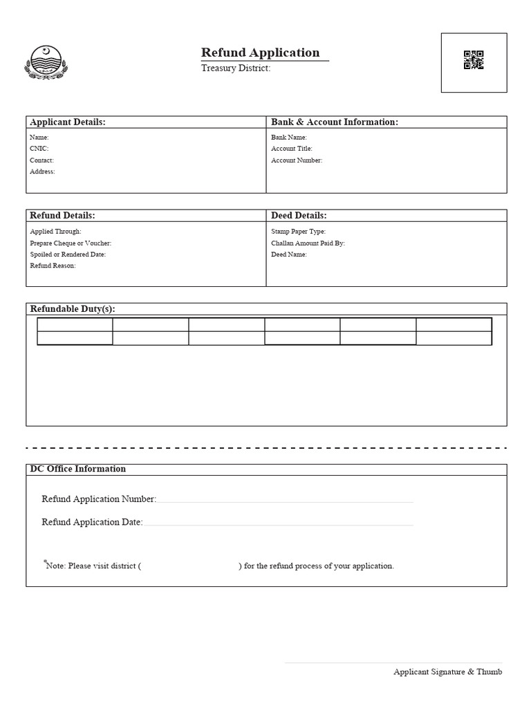 Refund Application Form for Sialkot | PDF