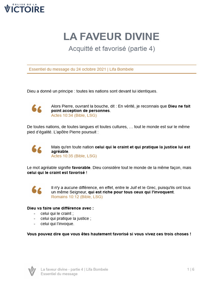 La Faveur Divine et ses Principes | PDF | Dieu | Jésus