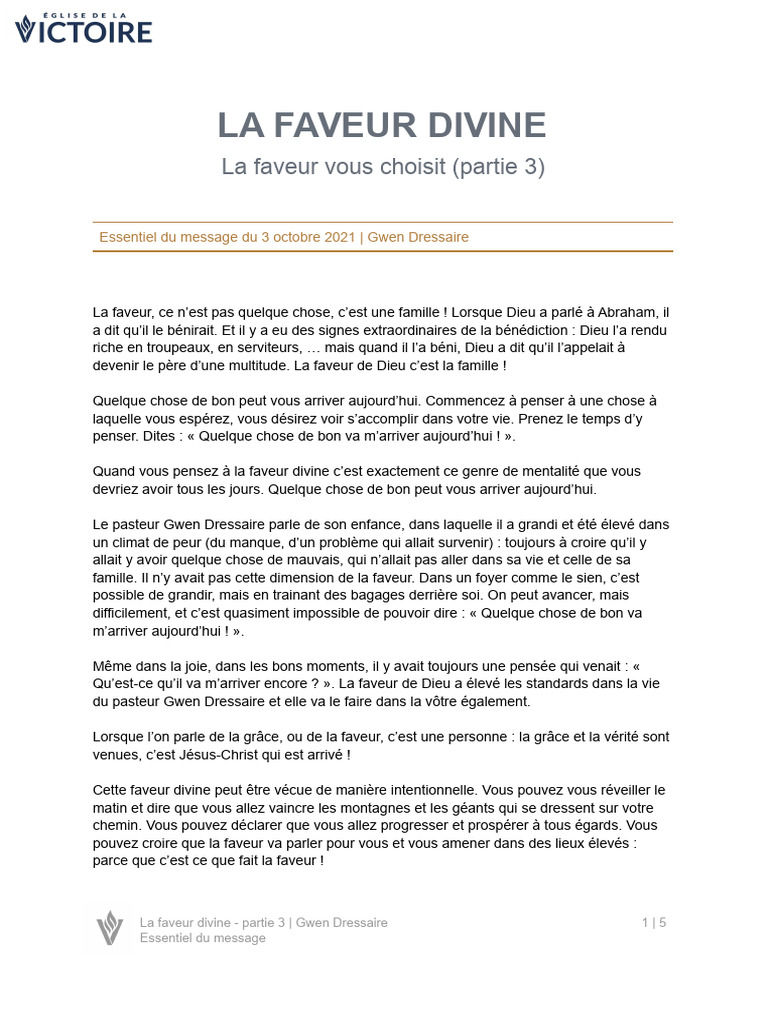 La Faveur Divine : Un Choix Quotidien | PDF | Dieu | David