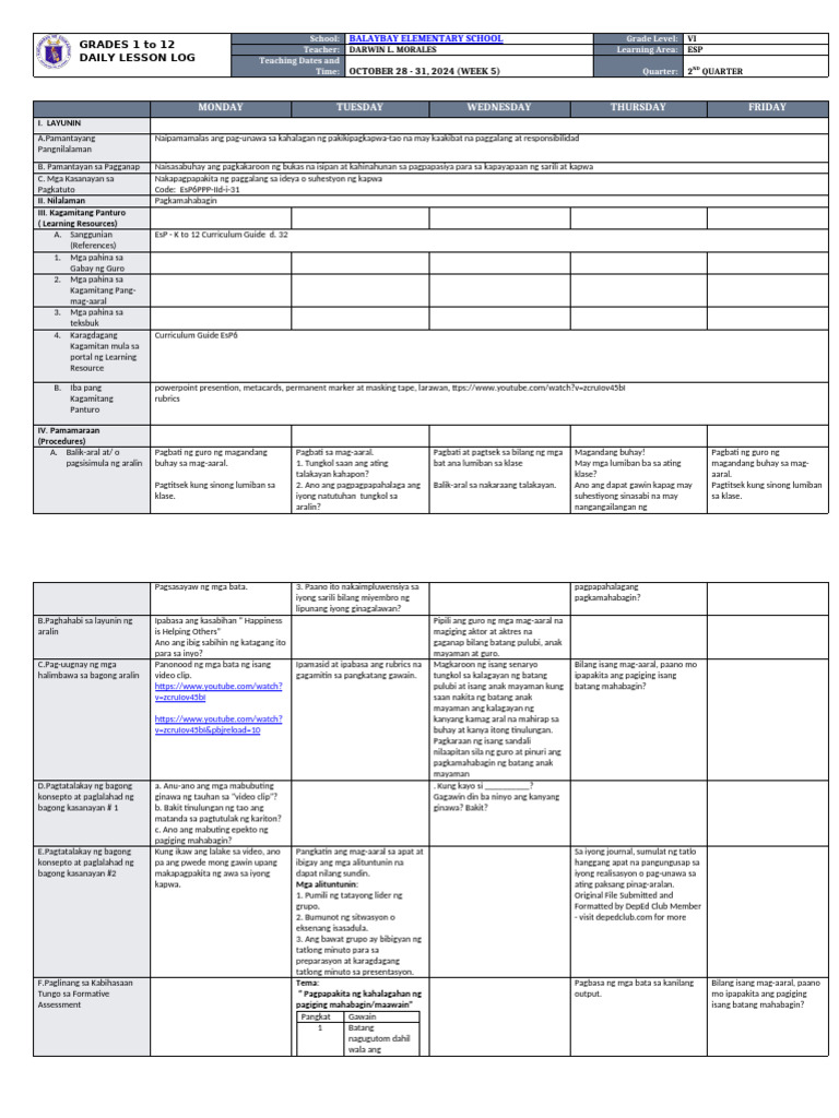 DLL - Esp 6 - Q2 - W5 | PDF