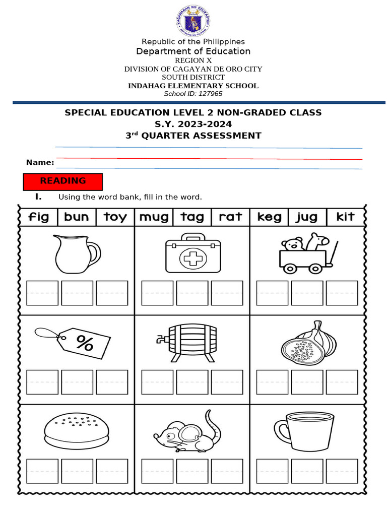 Special Ed Level 2 Assessment 2023-2024 | PDF