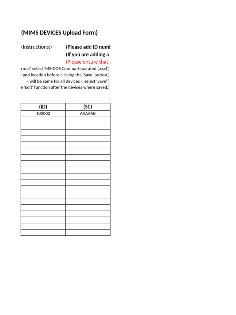 MIMS Devices Upload Form Instructions | PDF
