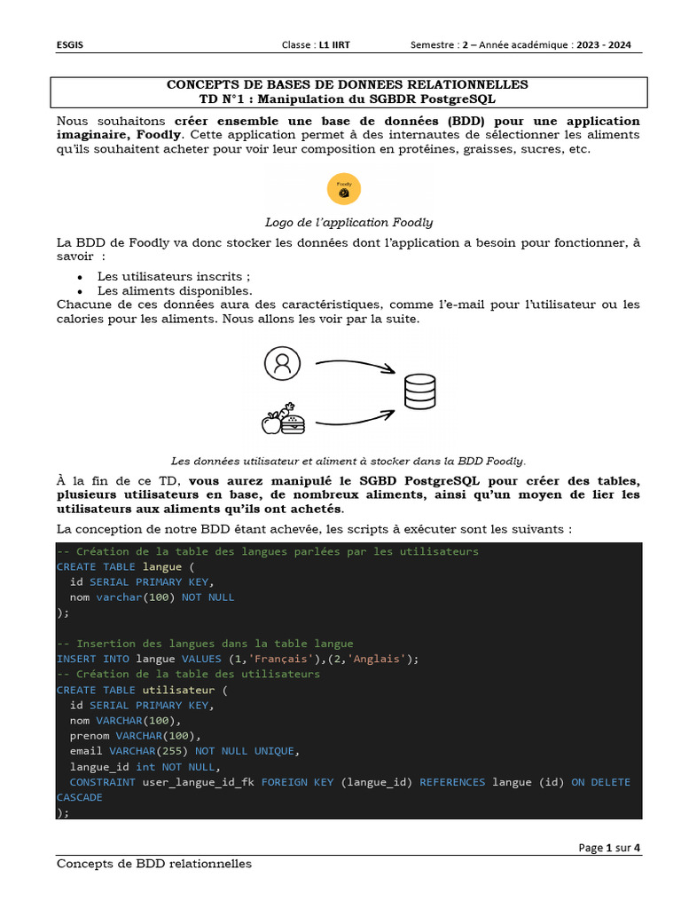 Manipulation de BDD PostgreSQL pour Foodly | PDF | Bases de données ...