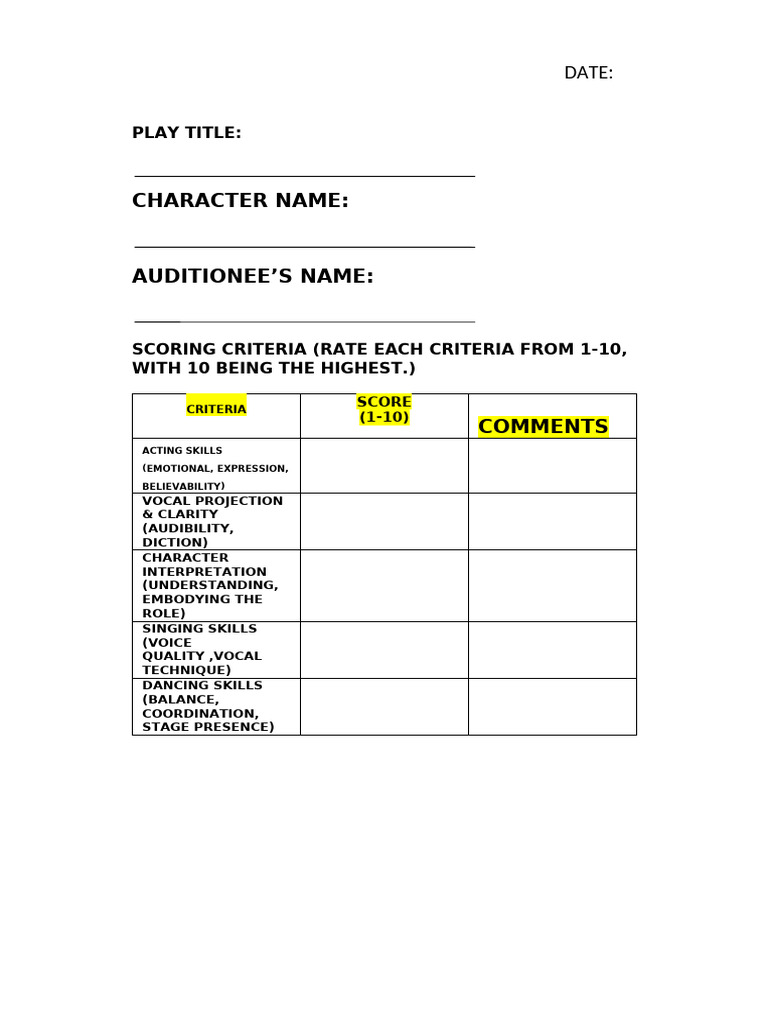 Audition Application | PDF