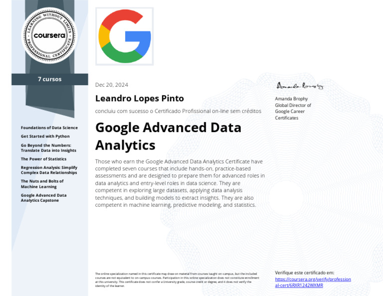 Google Advanced Data Analytics Certificate | PDF | Data Science | Analytics