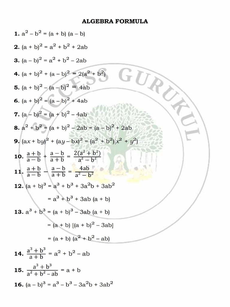 Algebra Formula New Pdf