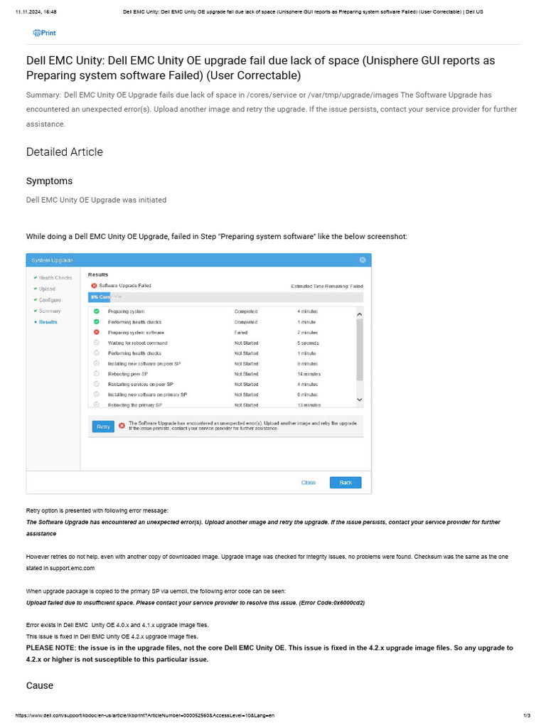 Dell EMC Unity Upgrade Space Issue Fix | PDF | Computing | Computer ...