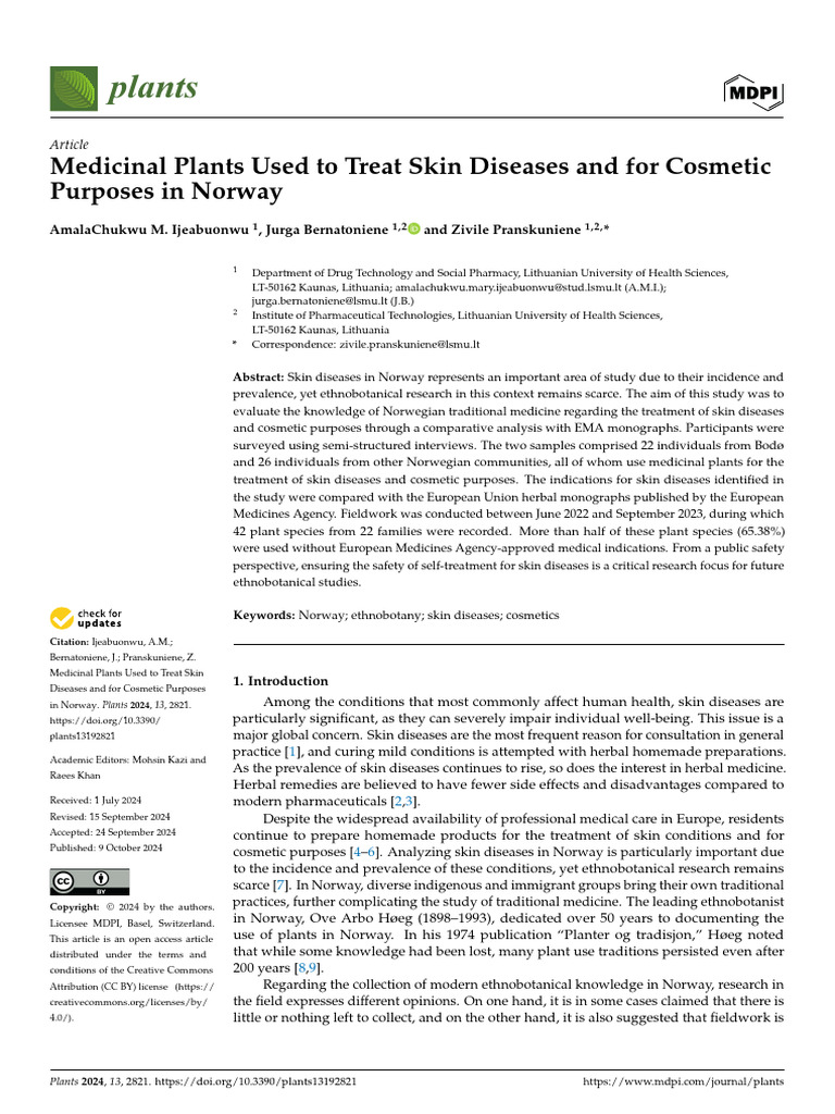 Plants 13 02821 | PDF | Ethnobotany | Traditional Medicine