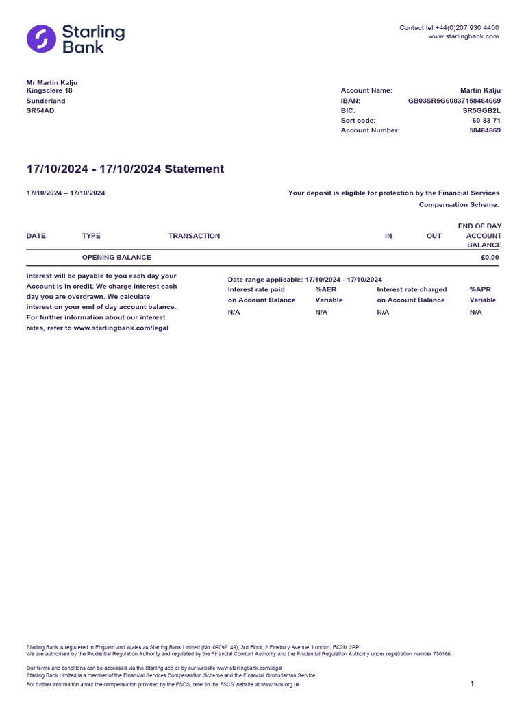 Starling Bank Statement for Martin Kalju | PDF | Personal Finance | Banking