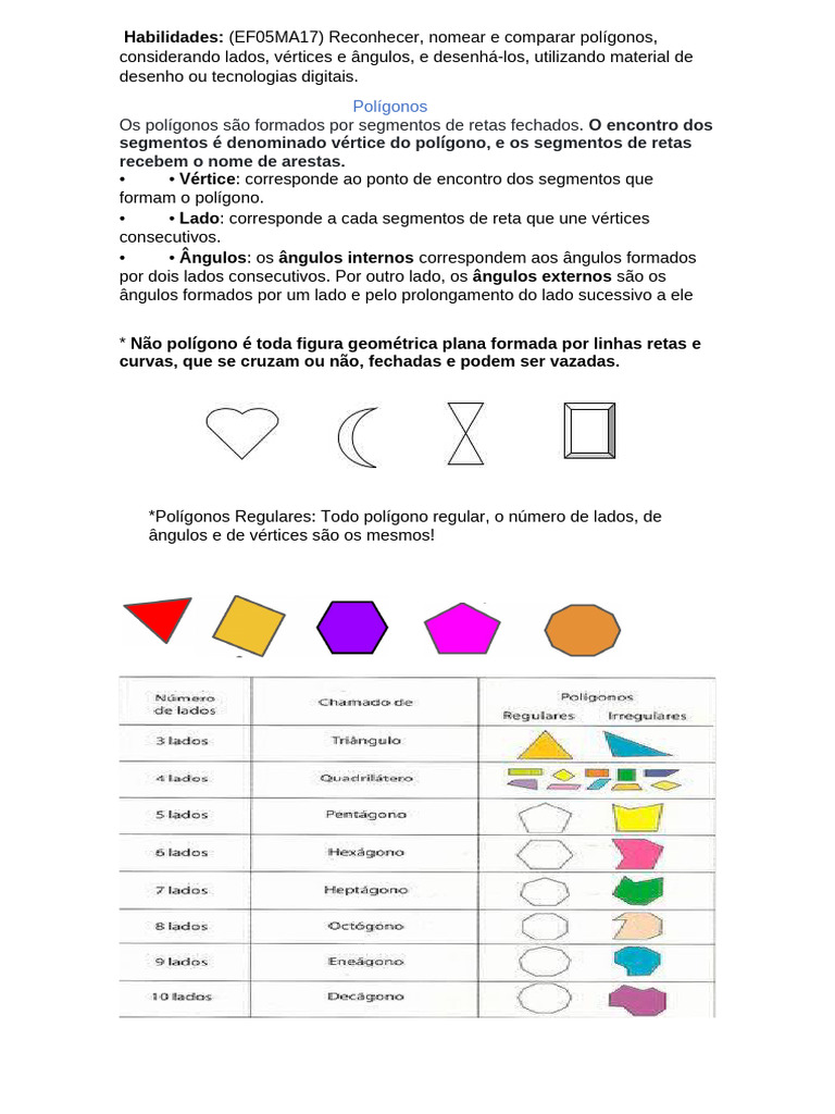 Atividades sobre Polígonos para 7º Ano | PDF