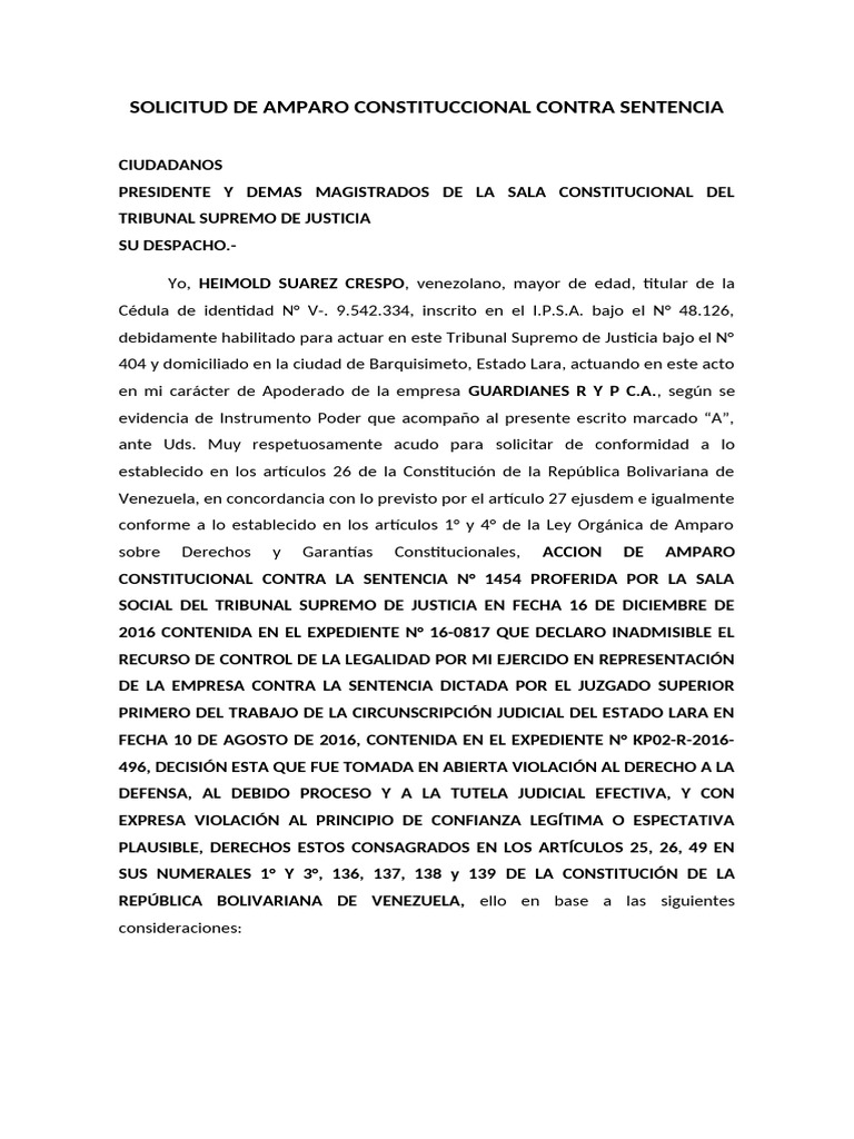 Amparo Constitucional contra Sentencia Judicial | PDF | Caso de ley ...