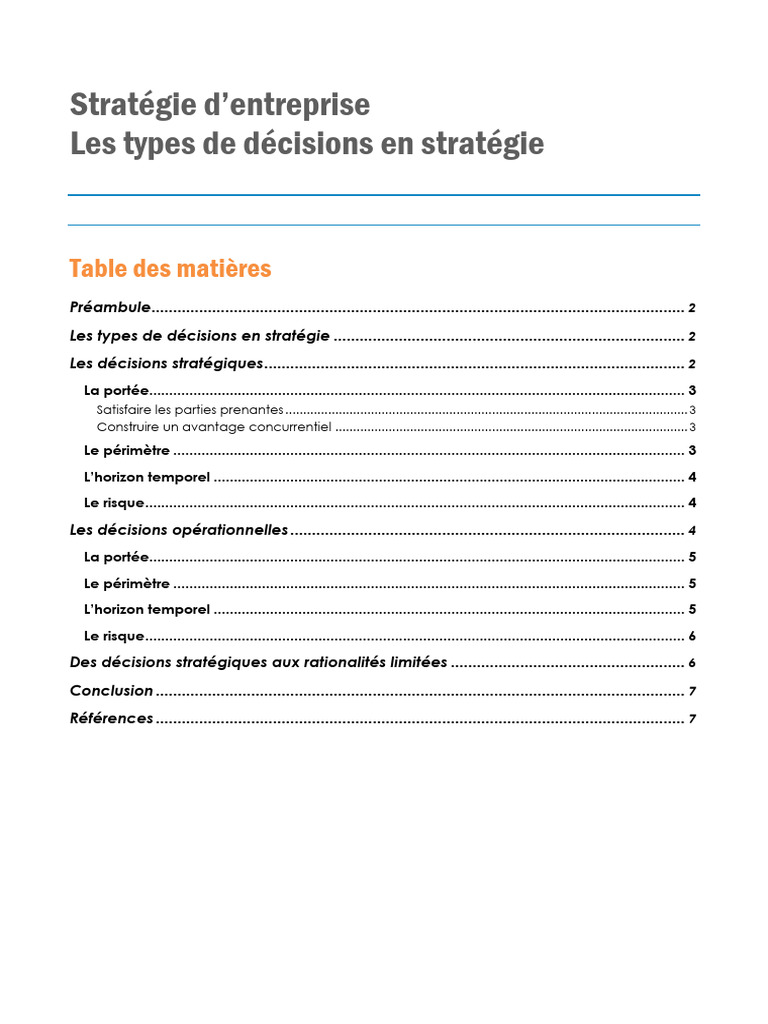Types de décisions en stratégie d'entreprise | PDF | Business | Risque