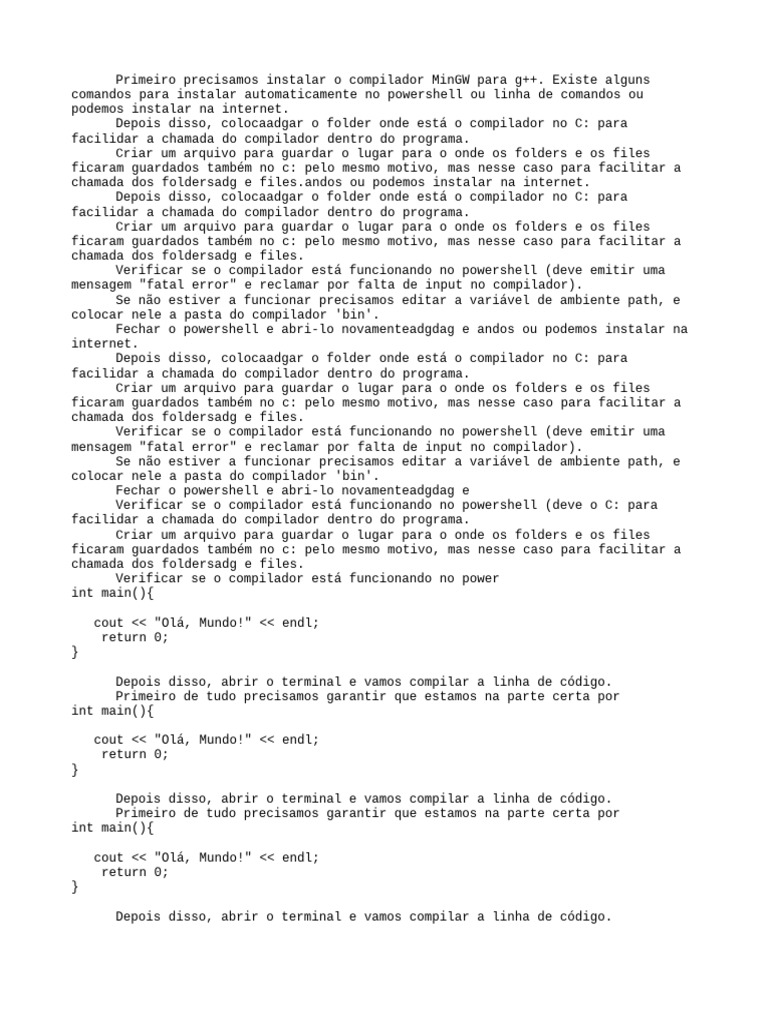 Instalação do MinGW e Compilação C++ | PDF | C ++ | Linguagem de script