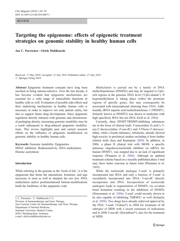 Targeting The Epigenome: Effects of Epigenetic Treatment Strategies On ...
