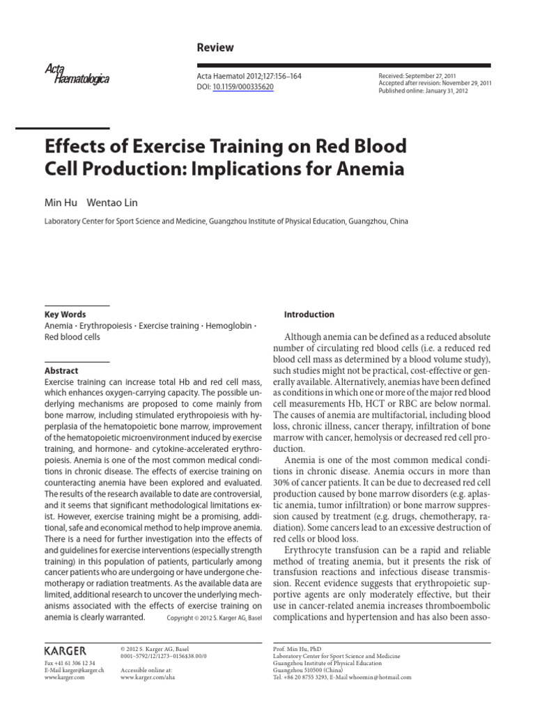 Effects of Exercise Training On Red Blood Cell Production Implications ...