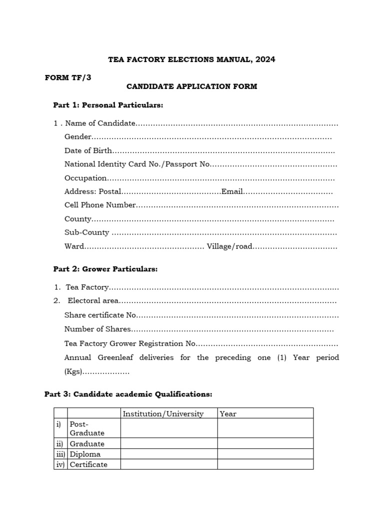 Form TF3 Candidate Application Form | PDF