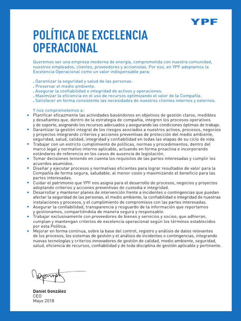 Política de Excelencia Operacional YPF | PDF | Ingeniería de ...