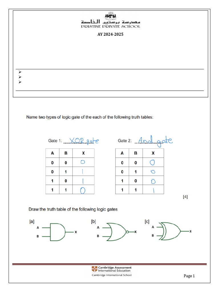 Y9-Logic circuit-Worksheet1 | PDF