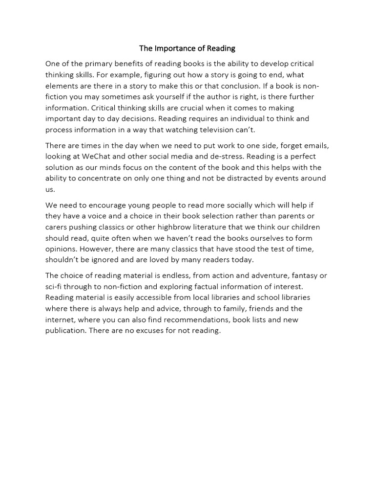 Importance of Reading for Critical Thinking | PDF