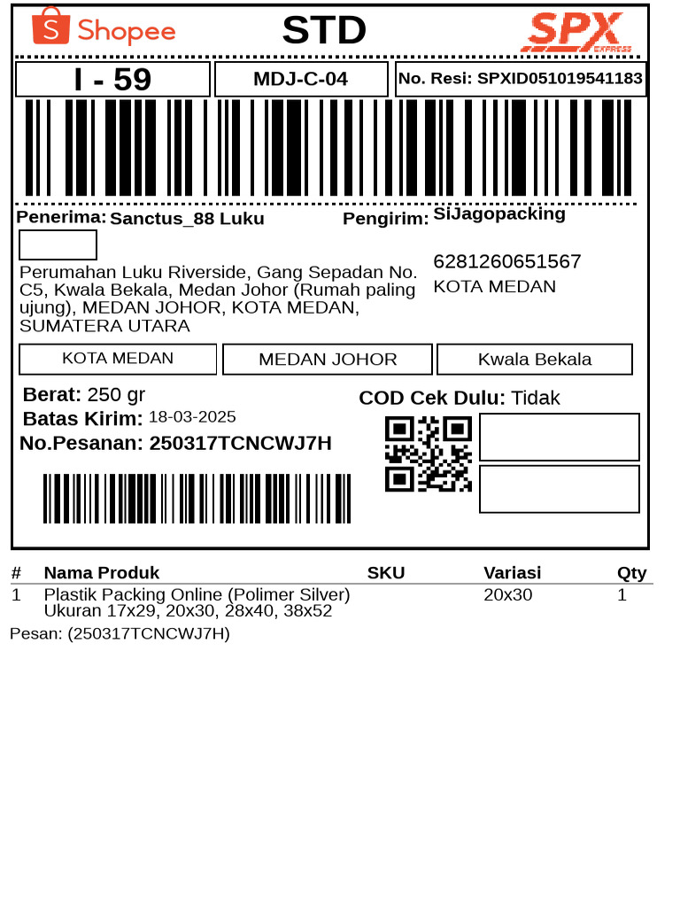 Resi Pengiriman Plastik Packing Medan | PDF