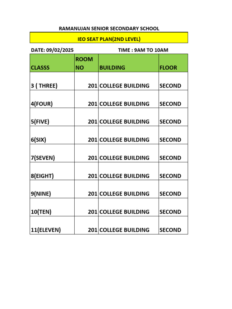 Sof 2nd Level Seat Plan 2025 | PDF