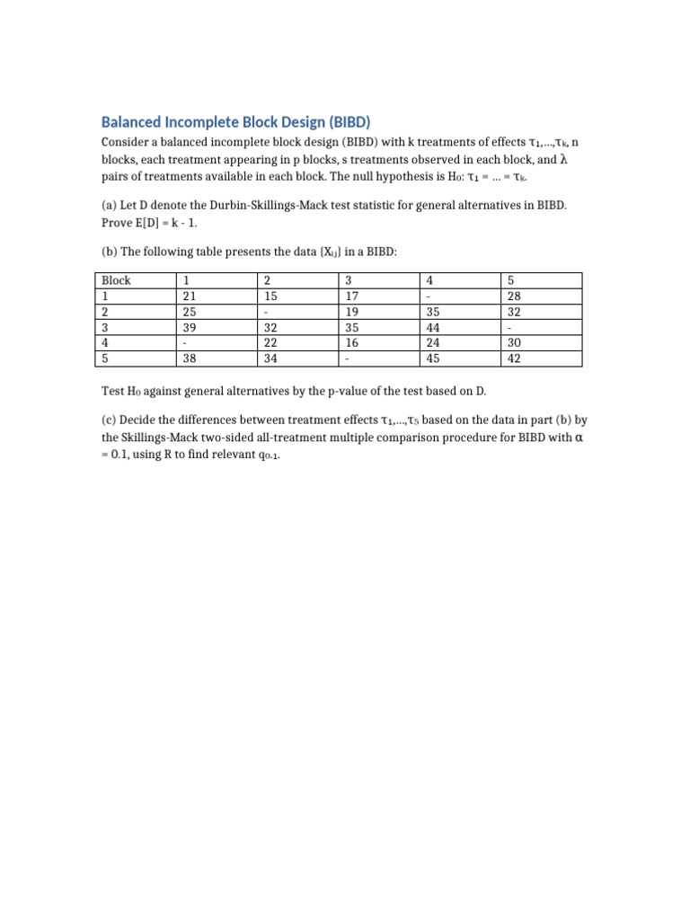 BIBD Analysis and Durbin-Skillings Test | PDF