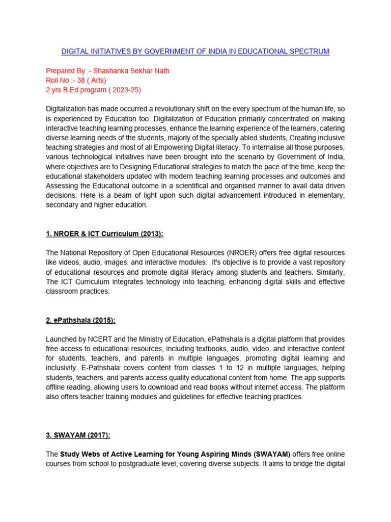 Digital Education Initiatives in India | PDF | Teachers | Educational ...