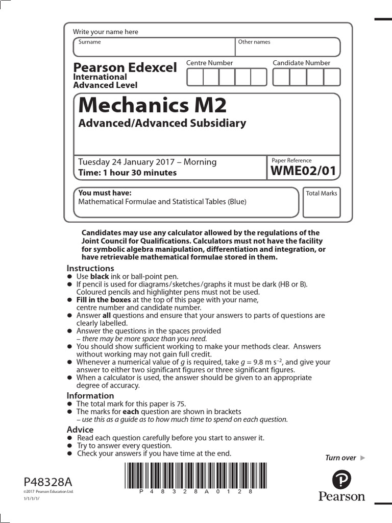Mechanics M2 Exam Paper Instructions | PDF | Collision | Physics
