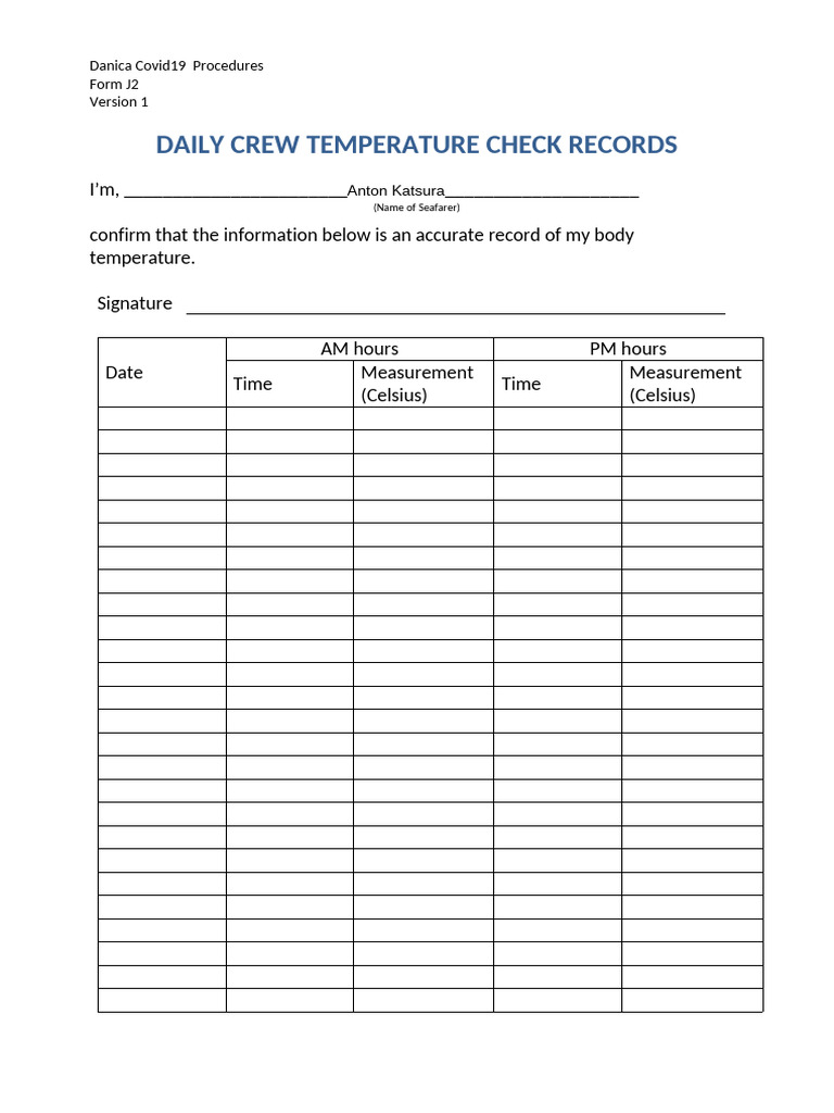 J2.1 - Daily Temperature Log (IMO Form B) | PDF