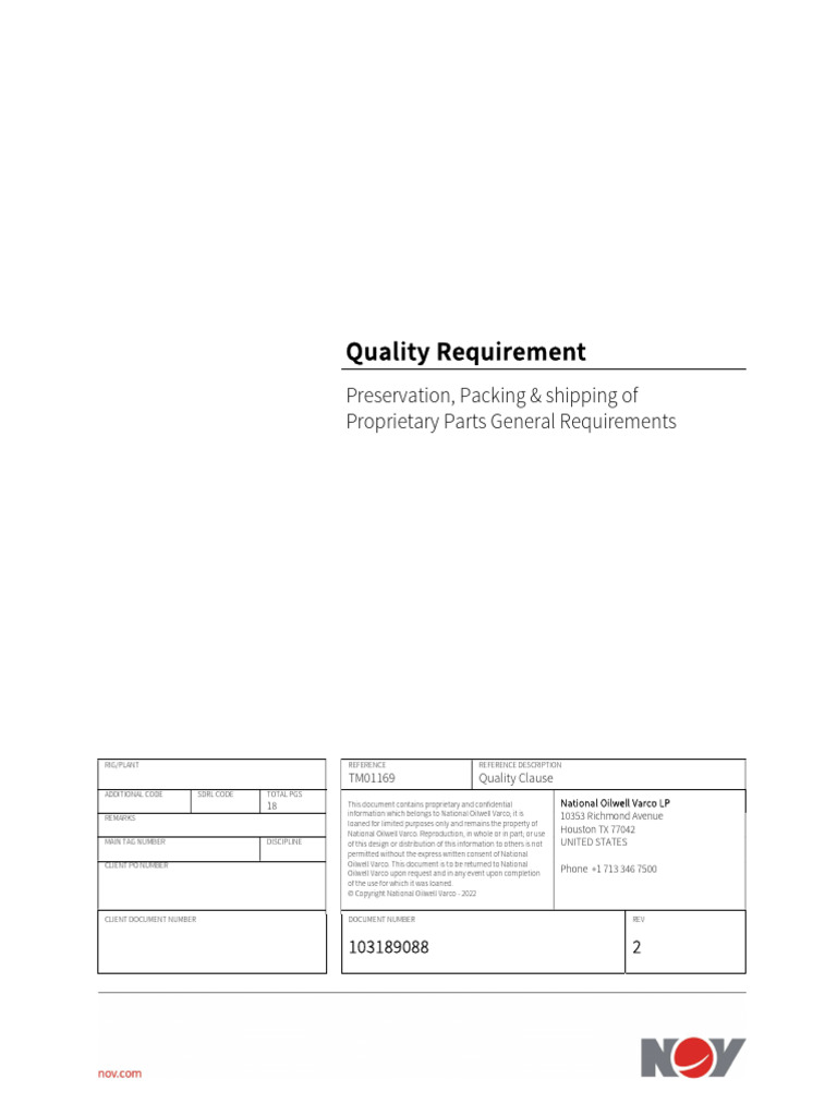Preservation Packing Shipping of Proprietary Parts General Requirements ...