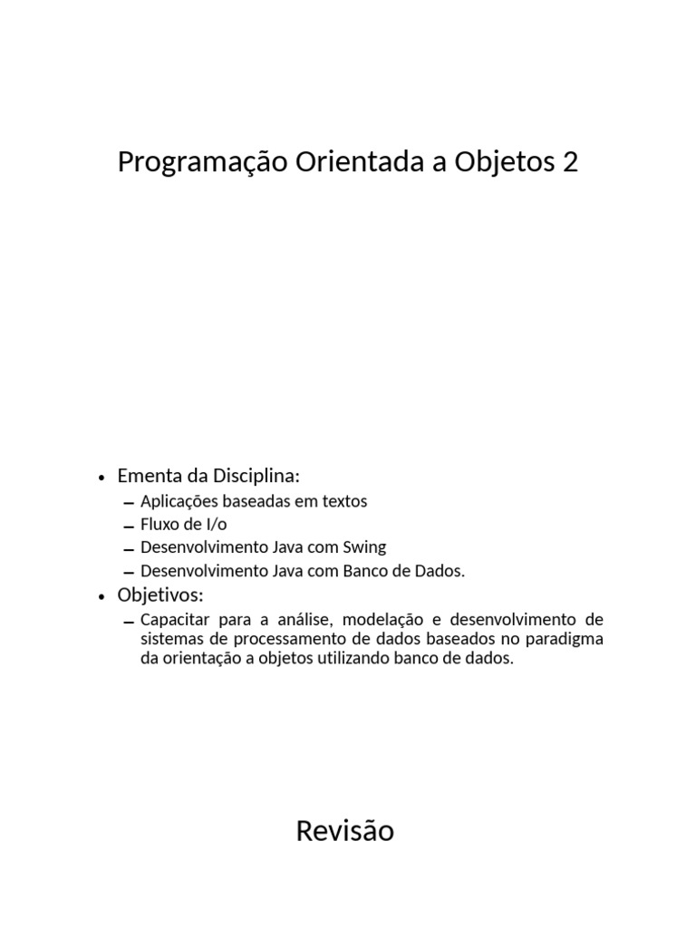 Programação Orientada a Objetos em Java | PDF | Classe (programação de ...