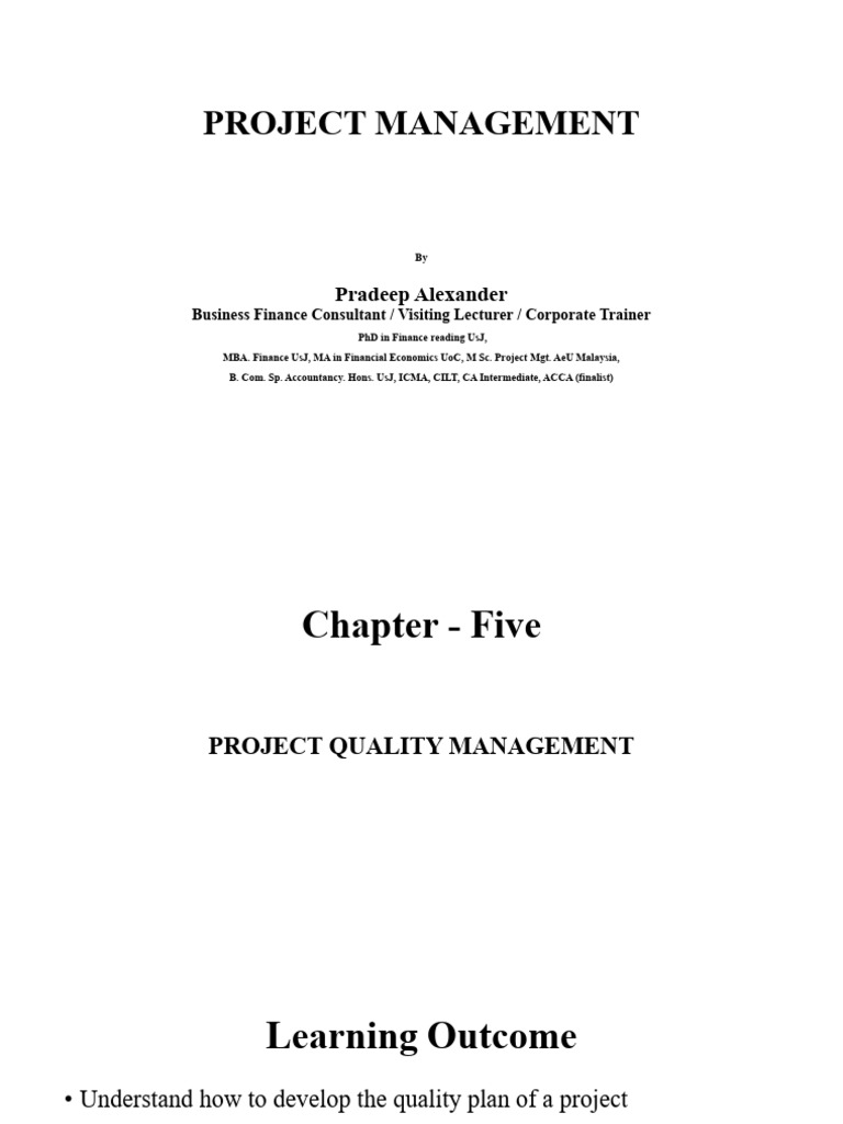 Project Quality Management Essentials | PDF | Communication | Risk