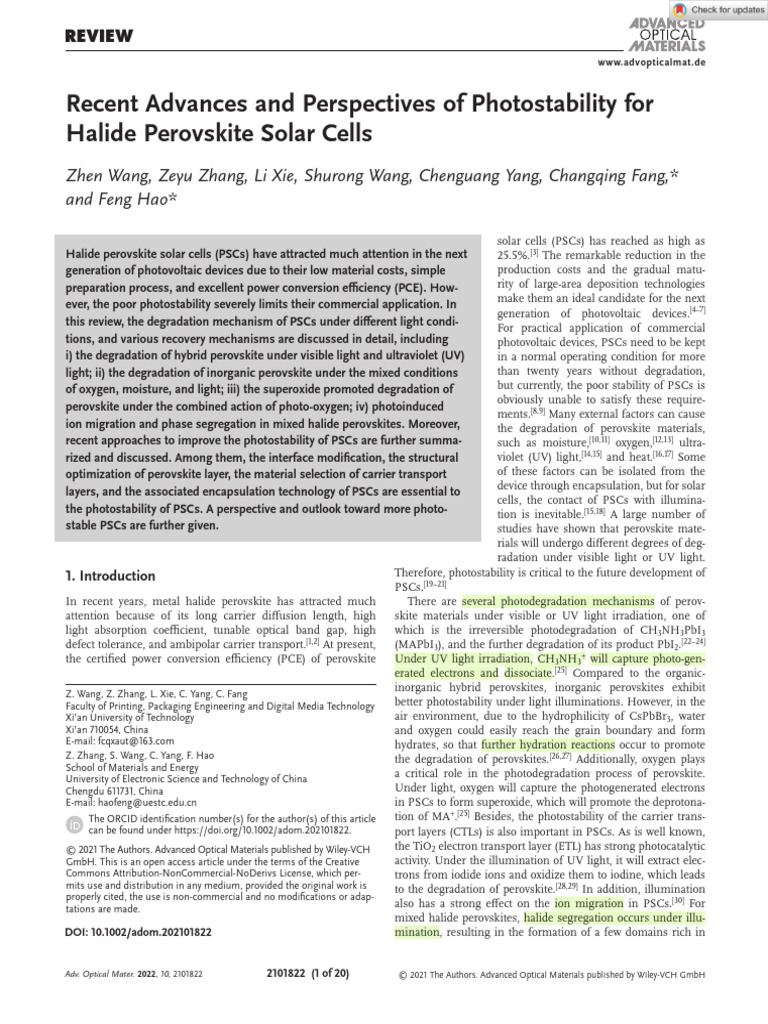 2021 - AOM -光稳综述 Recent Advances and Perspectives of Photostability for ...