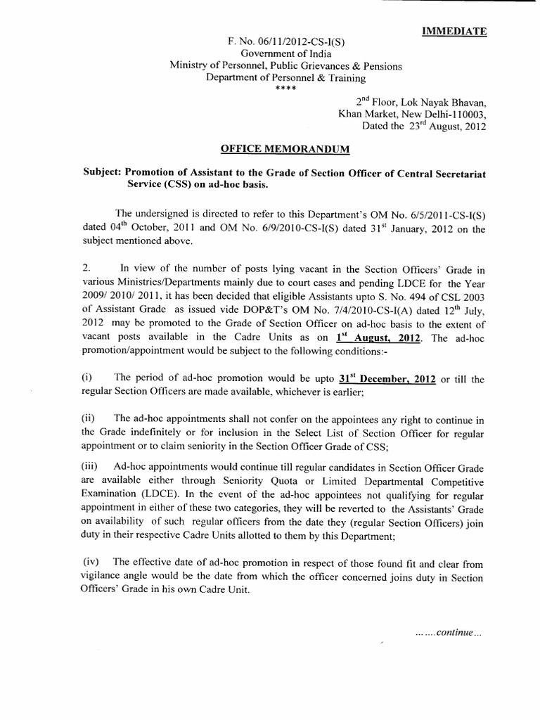 Promotion From Assistant To SO | PDF