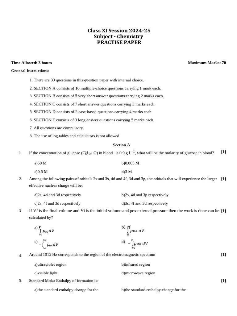 Practise Paper CHEMISTRY 2024 | PDF | Molecular Orbital | Chemical Bond