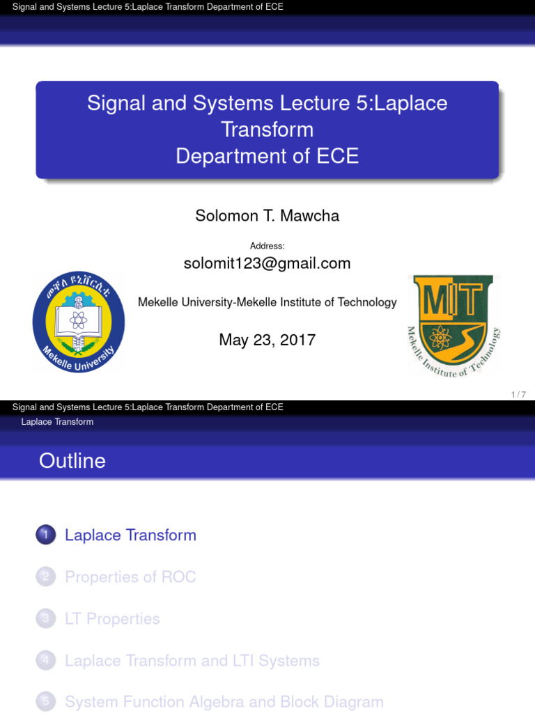 Laplace Transform in Signals & Systems | PDF | Laplace Transform ...