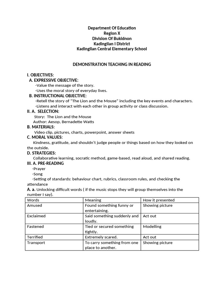 Lesson Plan in Reading - 031027 | PDF | Learning