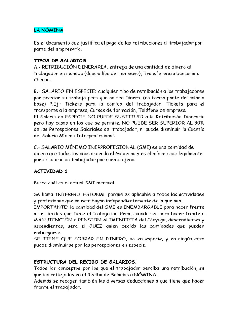 Estructura y Tipos de Nómina Laboral | PDF | Cheque de pago | Salario