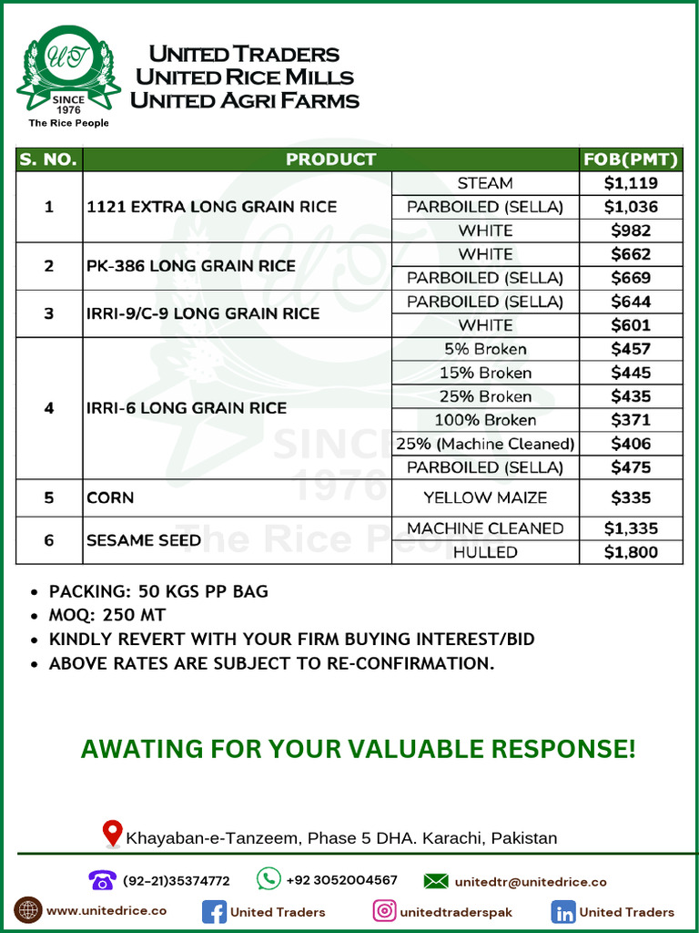 United Traders Rice Packing Details | PDF