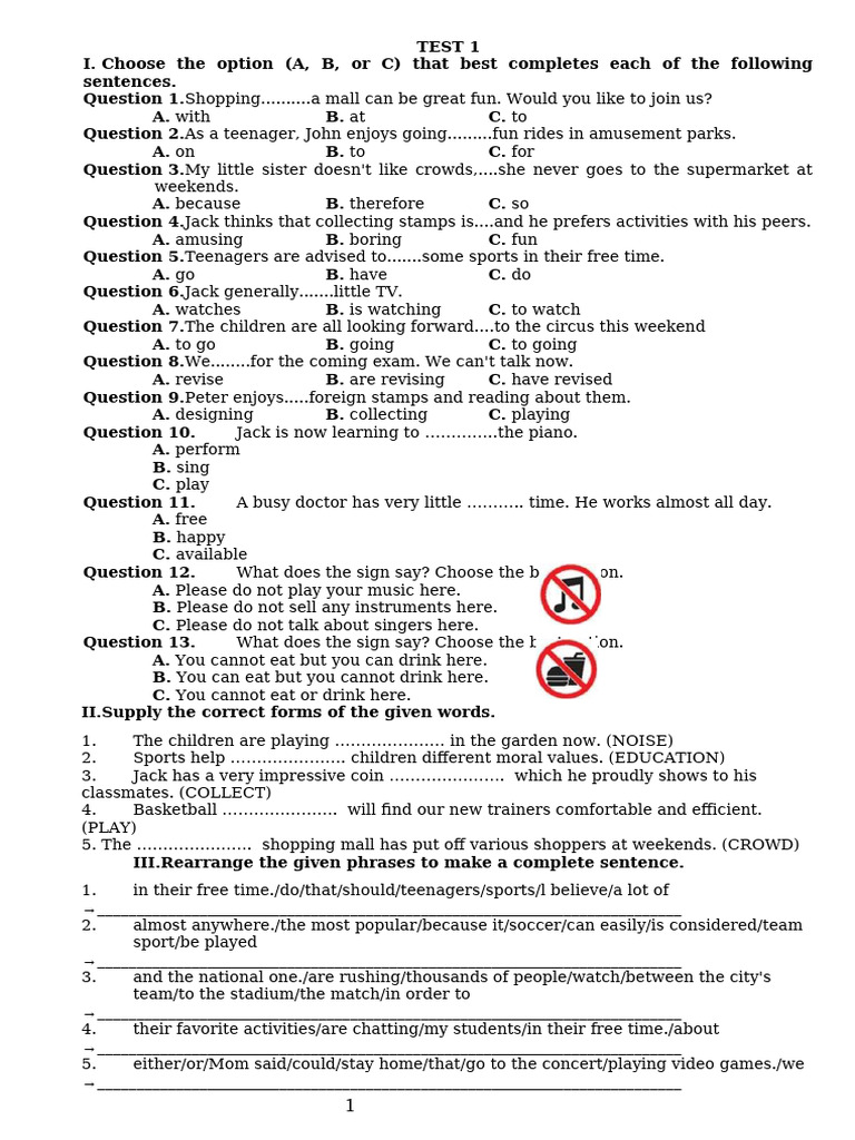English Language Test Questions | PDF | Foods