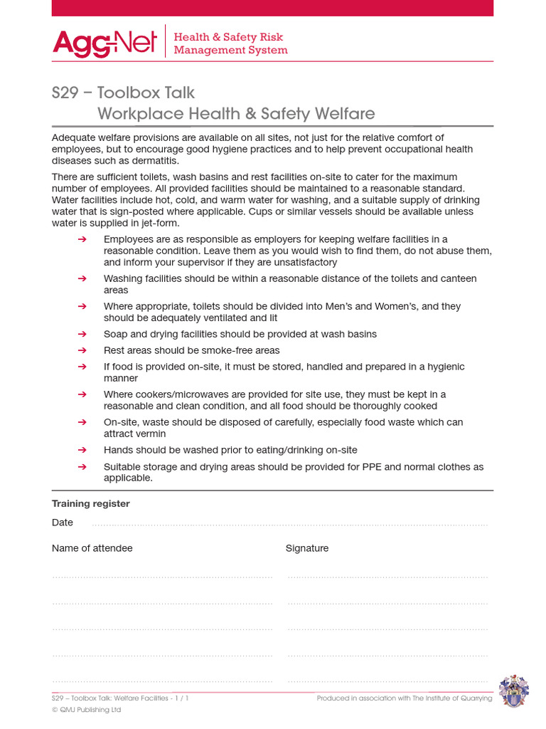 Toolbox Talk - Workplace Health Safety Welfare | PDF | Occupational ...