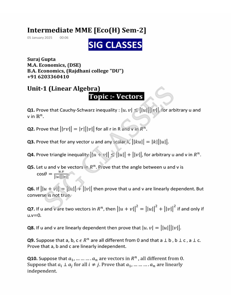Linear Algebra (Intermediate MME) Unit-1 (Booklet) | PDF