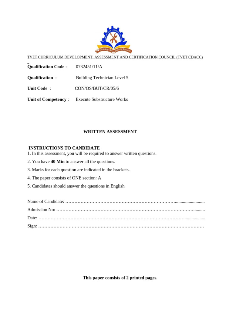 Building Technician Level 5 Assessment | PDF
