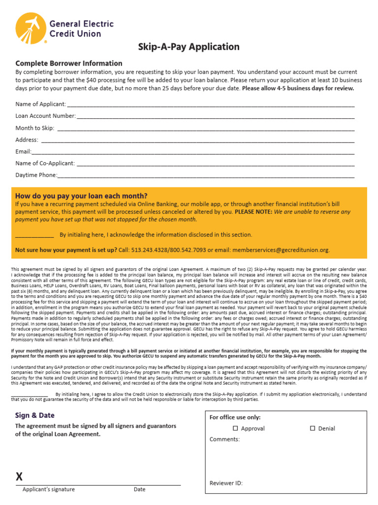 GECU Skip-A-Pay Agreement Details | PDF | Loans | Interest