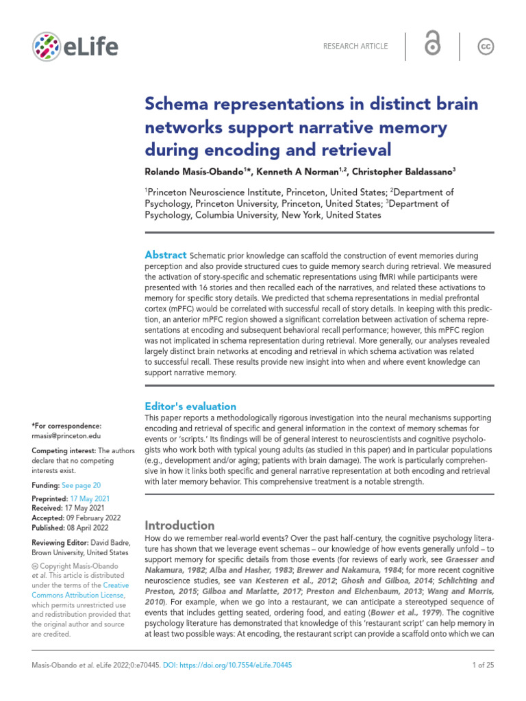 Elife 70445 v1 | PDF | Prefrontal Cortex | Memory