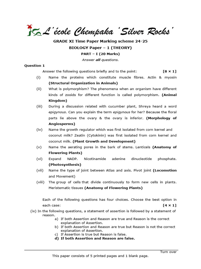 Grade XI Biology Marking Scheme 2024-25 | PDF | Circulatory System ...