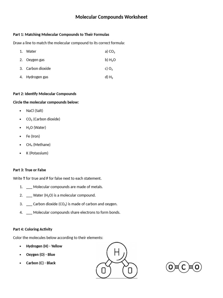 Molecular Compounds Worksheet FLS | PDF
